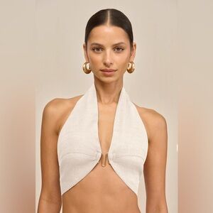Cult Gaia White Linen Crop Top with Metal detail